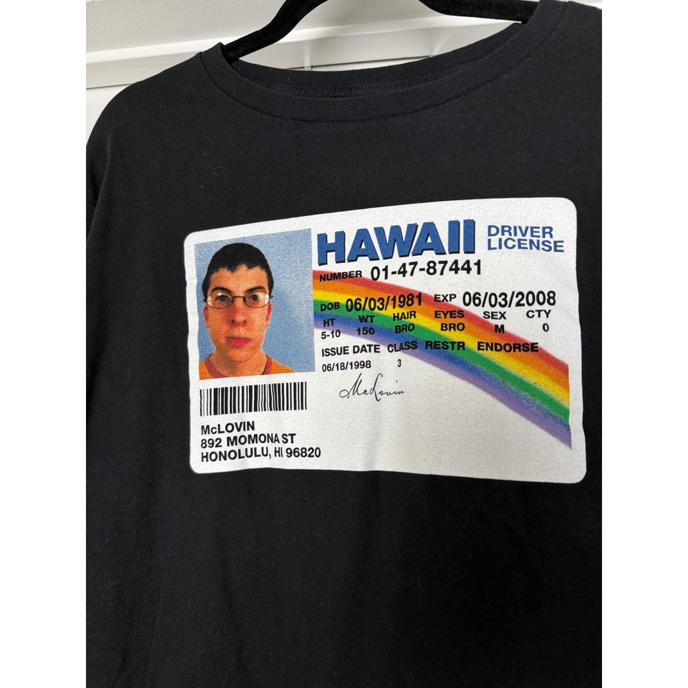 Superbad McLovin Hawaii Driver License Tee XL Black Cosplay Halloween costume